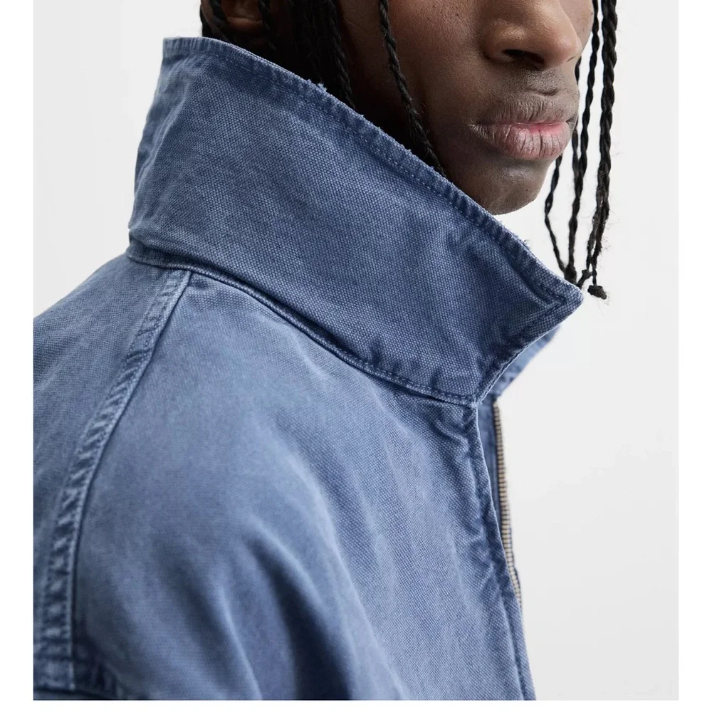 Zara Men Washed Canvas Blue Jacket NWT_7